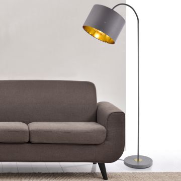 Lampada da Terra Alta 173 cm Lampada a Stelo Curvo con Paralume Orientabile - Piantana con Abat-jour Cilindrico in Tessuto - Grigio - lux.pro