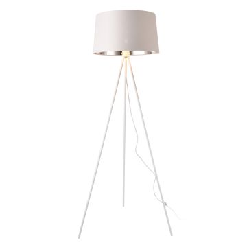 Lampada da Terra in Stile Treppiedi Alta 150 cm Piantana Tripode con Base in Metallo e Paralume Conico in Tessuto - Bianco - lux.pro