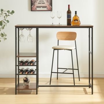 Tavolo Alto da Bar Stjørdal con Griglie per Calici e Portavino 120x40x105 cm Nero / Effetto Noce [en.casa] 