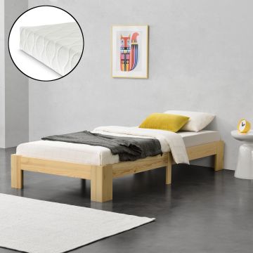 Letto in Legno di Pino con Materasso a Schiuma Fredda 90/100/120/140/160/180 x 200 cm Letto Singolo/Francese/Matrimoniale in Design Minimal - Vari Colori