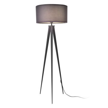 Lampada da Terra in Stile Treppiedi con Base in Metallo e Paralume Cilindrico in Tessuto E27 60W Piantana Tripode - Grigio chiaro - lux.pro