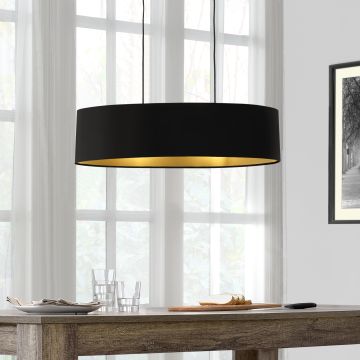 [lux.pro] Lampada a Sospensione - Altezza 132 cm - Lampadario con Paralume in Tessuto a Forma Ovale 78 x 23 x 20,5 cm (LxLxA) Lampada da Soffitto, Plafoniera - Nero