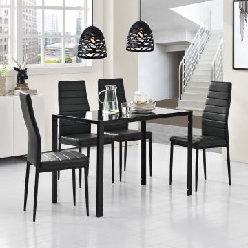 [en.casa] Tavolo da Pranzo con Piano in Vetro e Struttura in Acciaio (AxLxP) 75 x 105 x 60 cm Posti fino a 4 Persone - Nero