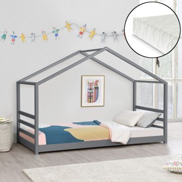 Lettino per Bambino con Materasso a Schiuma Fredda 90 x 200 cm Letto in Legno a Forma di Casetta con Materasso Anallergico - Vari Colori