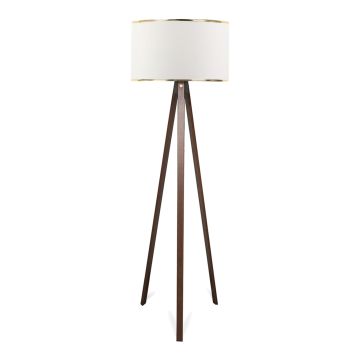 Lampada da Terra 'Newport' - Altezza 140 cm - Piantana Tripode Lampada a Treppiedi con Paralume in PVC / Tessuto - Bianco / color Oro - lux.pro