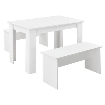 Set per Sala da Pranzo Composto di Tavolo e 2 Panche Mobili in Design Minimal Set da Pranzo Fino a 4 Posti - Bianco