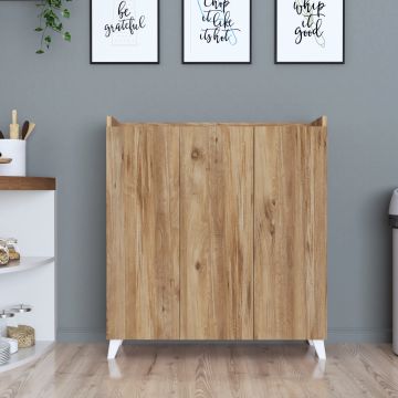 Comò a 3 Ante Credenza Bassa con 8 Scomparti Armadietto Multiuso 103,5 x 90 x 30 cm Piano Superiore con Bordi Laterali - Effetto Rovere [en.casa] 