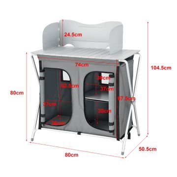 Mobile Portatile da Campeggio (AxLaxP) 104,5x80x50,5 cm Armadietto/Credenza da Esterni in Alluminio, Chiusura con Cerniera, Struttura Pieghevole + Borsa di Trasporto - Grigio Scuro