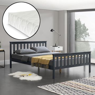 Letto in Legno di Pino con Pediera e Testiera Alta con Materasso a Schiuma Fredda 140/180 x 200 cm