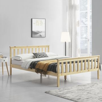 [en.casa] Letto in Legno di Pino con Rete a Doghe 140/180 x 200 cm con Pediera e Testiera Alta 