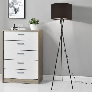 Lampada da Terra in Stile Treppiede - Altezza 154 cm - Piantana Tripode con Paralume Cilindrico Ø 38 in Tessuto  - Nero - lux.pro