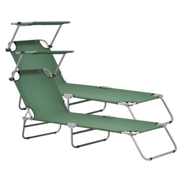 Set di 2 Lettini Prendisole con Tettuccio Parasole Regolabile, 2x Sdraio Pieghevole con Schienale Reclinabile - Supporto fino a 110 kg - Verde Scuro