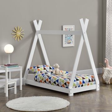 Letto per Cameretta Onejda a Forma di Capanna 70 x 140 cm Bianco [en.casa] 