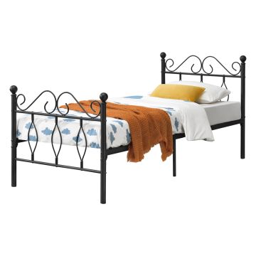 Struttura Letto Singolo in Metallo con Testiera e Pediera in Stile Romantico/Classico 90 x 200 cm Letto 1 Piazza - Nero