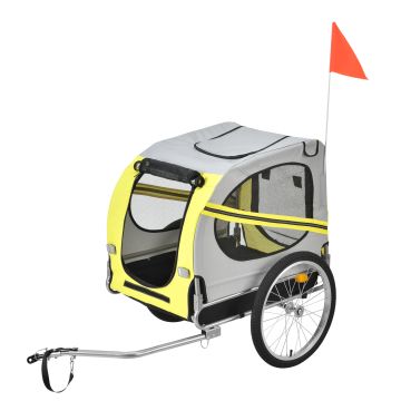 Rimorchio per Bicicletta per Trasporto Cani 138 x 71 x 90 cm Carrello per Trasporto Animali Domestici Carico Max.26 kg - Giallo-Griggio-Nero