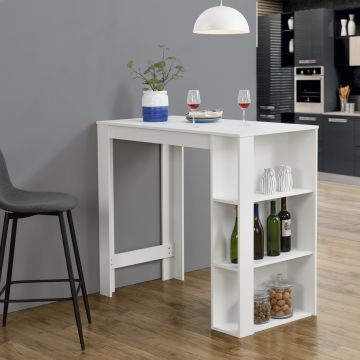 Bancone Tavolo Alto da Bar 120 x 60 x 105,5 cm Penisola Cucina con 3 Ripiani - Bianco