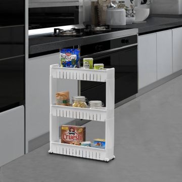 [en.casa] Scaffale portaoggetti con ruote 72 x 12 x 54,5 cm bianco carello da bagno o cucina