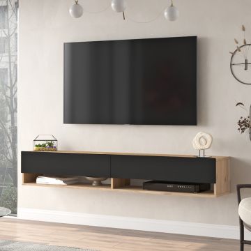 Consolle da Parete 'Laitila' con 2 Ante e Scomparti Mobile Pensile Porta TV 180 cm - Effetto Rovere Scuro / Nero [en.casa]