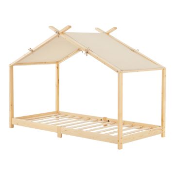 Letto Singolo Brome per Cameretta a Forma di Casetta Zona di Riposo 90x200 cm Legno [en.casa]