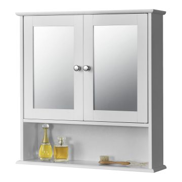 Armadietto Pensile a Bagno con Specchi e Ripiani 58 x 56 x 13 cm Mobiletto a Muro con 2 Ante - Bianco