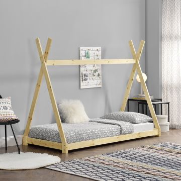 Letto per Cameretta Onejda a Forma di Capanna 90 x 200 cm Naturale [en.casa]