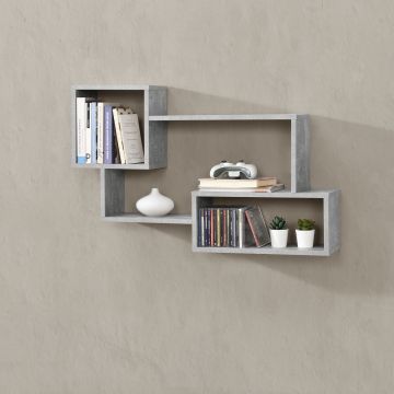 Mensola da Parete / da Muro con 3 Scomparti a Cubo/Rettangolo 87 x 18 x 54 cm Scaffale Pensile con Ripiani Portaoggetti Libreria - Effetto Cemento