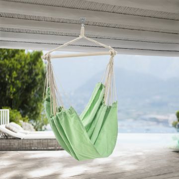 Sedia Amaca Sospesa Girevole a 360° Poltrona Appendibile per Interno / Esterno 180 x 125 cm Carico max.150 kg - Verde Pastello