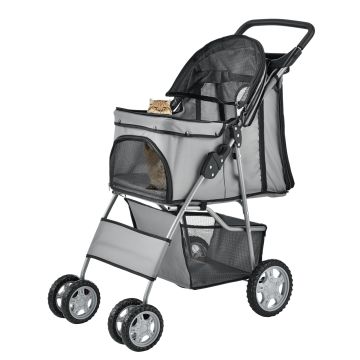 pro.tec Passeggino per Cani e Gatti 73 x 46 x 100 cm Carrello per Animali Domestici Carico 15 kg Idrorepellente Poliestere Acciaio - Grigio