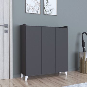 Comò a 3 Ante Credenza Bassa con 8 Scomparti Armadietto Multiuso 103,5 x 90 x 30 cm Piano Superiore con Bordi Laterali - Antracite [en.casa] 