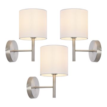 Set Winsford di 3 Applique per Interni Paralume Cilindrico in Tessuto Bianco lux.pro 