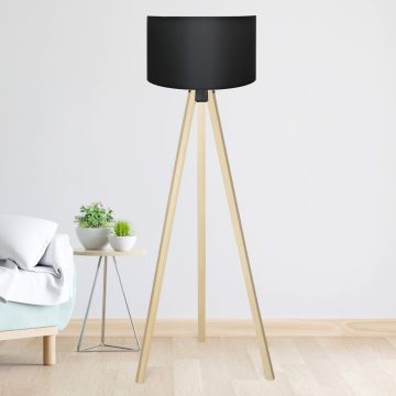 Lampada da Terra 'Newport' - Altezza 140 cm - Piantana Tripode Lampada a Treppiedi con Paralume in PVC / Tessuto - Nero - lux.pro