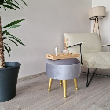 Sgabello Basso Laholm Pouf Rotondo Ø40 cm Effetto Velluto Grigio [en.casa] 