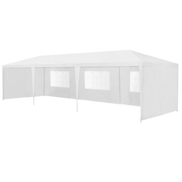 [casa.pro] Gazebo da Giardino 900 x 300 x 255 cm Tenda da Giardino Struttura in Acciaio Pieghevole Impermeabile Bianco