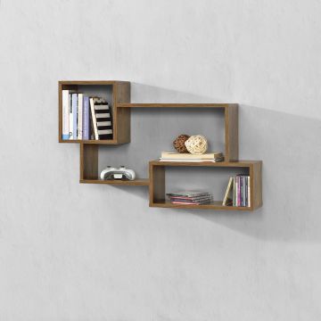 Mensola da Parete / da Muro con 3 Scomparti a Cubo/Rettangolo 87 x 18 x 54 cm Scaffale Pensile con Ripiani Portaoggetti Libreria - Effetto Legno Scuro