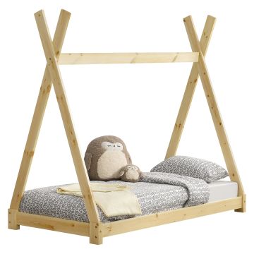 Letto per Cameretta Onejda a Forma di Capanna 80 x 160 cm Naturale [en.casa] 