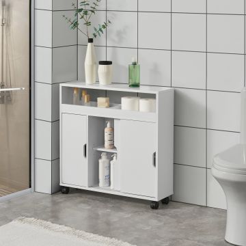 Armadietto Salvaspazio da Bagno 'Lumijoki' Mobile su 4 Ruote e 2 Ante Scorrevoli - Vari Colori [en.casa]