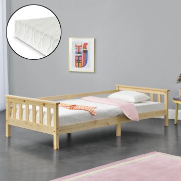 Letto per Bambino con Materasso Ipoallergenico a Schiuma Fredda 70x140 / 80x160 / 90x200 cm Letto di Design Moderno in Legno di Pino con Testiera e Pediera - Vari Colori