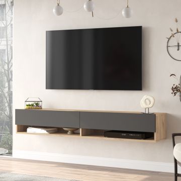 Consolle da Parete 'Laitila' con 2 Ante e Scomparti Mobile Pensile Porta TV 180 cm - Effetto Rovere / Antracite [en.casa]