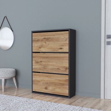 Scarpiera Salvaspazio Slim con 3 Contenitori Ribaltabili Portascarpe Stretto da Ingresso Capienza 18 Paia 110 x 73,5 x 24 cm - Vari Colori [en.casa]