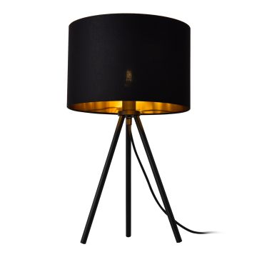 Lampada da Tavolo / Comodino in Stile Treppiedi con Base in Metallo e Paralume in Tessuto E14 W40 - Nero/Bianco