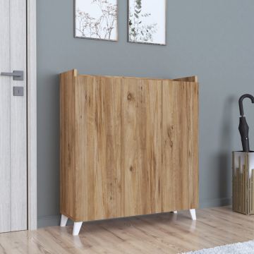 Comò a 3 Ante Credenza Bassa con 8 Scomparti Armadietto Multiuso 103,5 x 90 x 30 cm Piano Superiore con Bordi Laterali - Effetto Rovere [en.casa] 