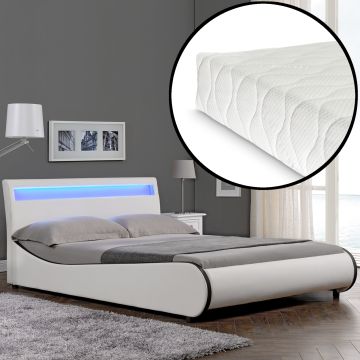 Letto con Materasso e Testiera Alta con Illuminazione a LED Similpelle Corium