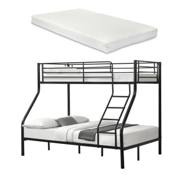 [neu.haus] Letto a castello metallo 2 Materassi a schiuma fredda Barriera anticaduta 200cm x 140/90cm Letto per bambini