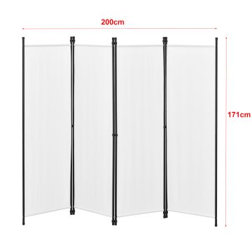 Paravento/Separè per Interni/Balcone, 171 x 200 cm (AxL) Divisorio a 4 Pannelli per Camera da Letto/Studio Medico - Struttura Pieghevole - Bianco