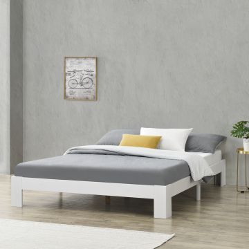 Struttura Letto in Legno di Pino 140 x 200 cm con Rete a Doghe Letto Francese / Matrimoniale in Design Minimal - Bianco