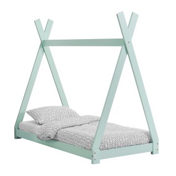 [en.casa] Letto per Bambino a Forma di Tenda Indiana 70 x 140 cm Lettino Tipi di Legno Pino in Stile Montessori - Color Menta