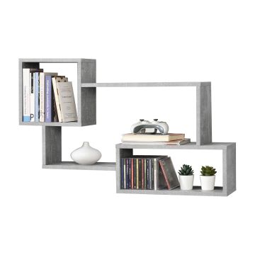 Mensola da Parete / da Muro con 3 Scomparti a Cubo/Rettangolo 87 x 18 x 54 cm Scaffale Pensile con Ripiani Portaoggetti Libreria - Effetto Cemento