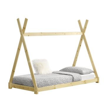 Letto per Cameretta Onejda a Forma di Capanna 90 x 200 cm Naturale [en.casa]