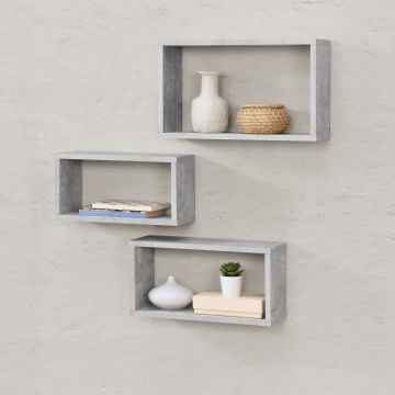 Set di 3 Mensole da Parete a Forma Rettangolare in Misure Diverse 3 Scaffali da Muro con 2 Ripiani Portaoggetti - Libreria - Vari Colori