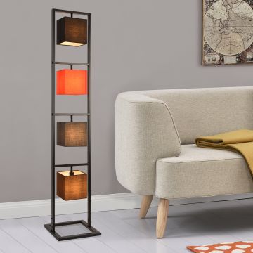 Lampada da Terra con 4 Paralumi in Tessuto a Forma di Cubo Colori Diversi - Piantana Alta 146 cm Telaio Rettangolare Nero - lux.pro